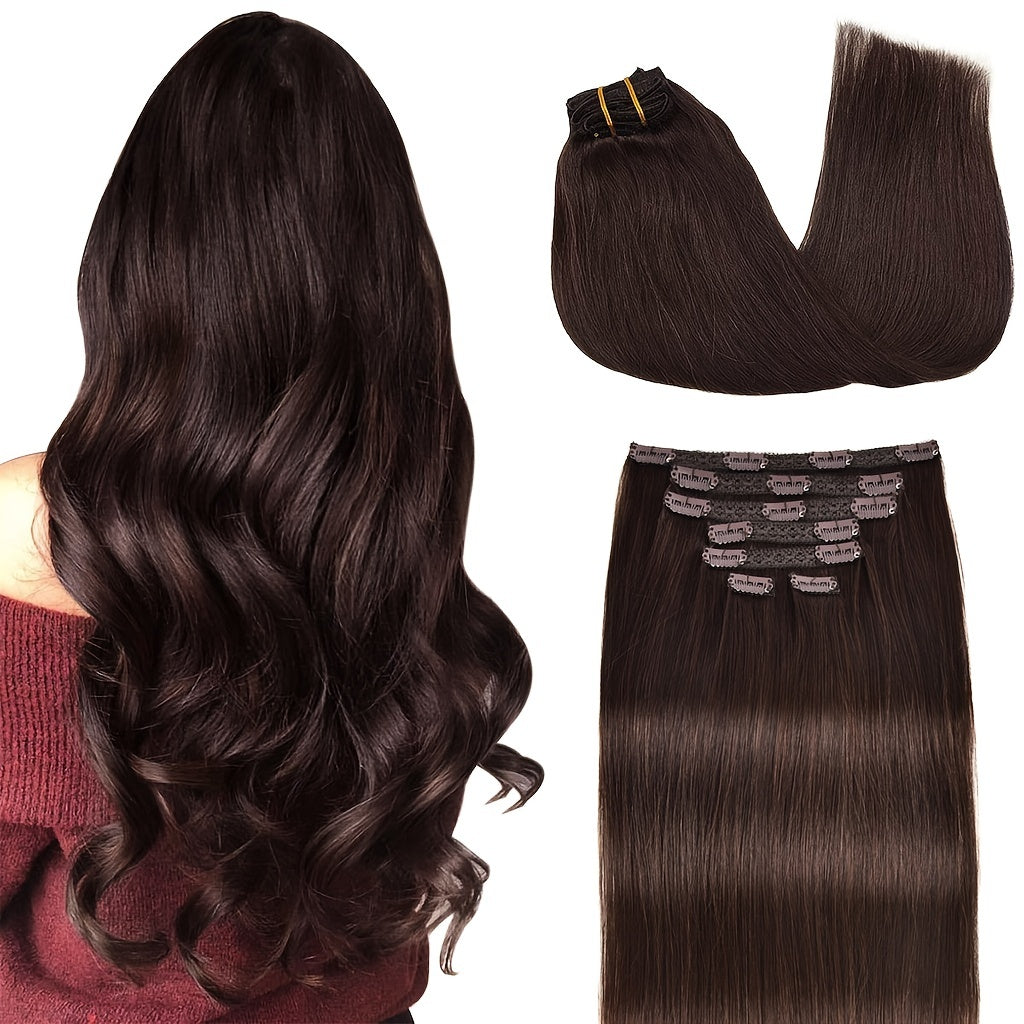Clip in Hair Extensions Remy Human Hair Clip in Human Hair Natural Straight Clip in Extensions Full Head 7pcs 2.47 oz Long Straight Real Hair
